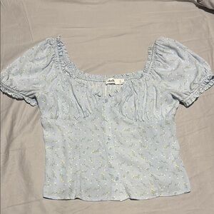 Elodie Blue Puff Sleeve Smocked Blouse
